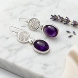 earrings with natural amethyst