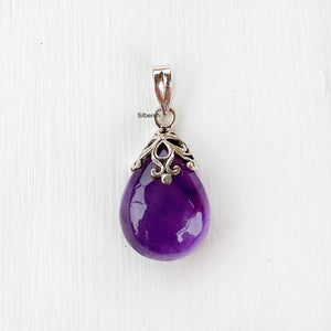 Amethyst Filigree Silver Drop Pendant