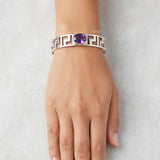 adjustable silver kada with natural amethyst gemstone