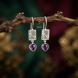 925 Silver Amethyst Jali Drop Earrings with natural purple gemstone