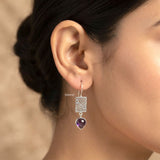Natural amethyst drop earrings in 925 Sterling Silver with jali detailing