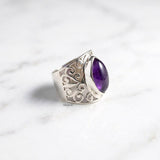 natural amethyst marquise sterling silver ring