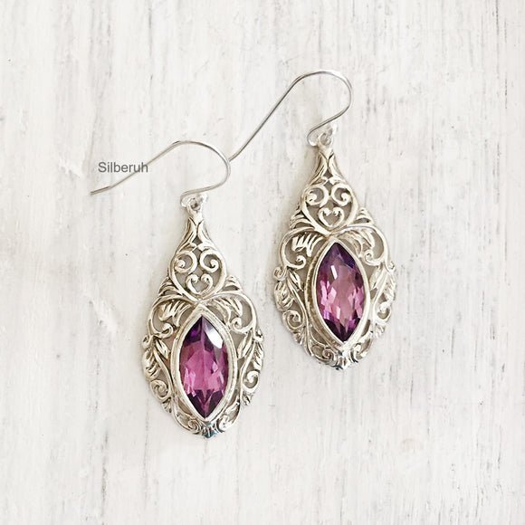 Amethyst Jali Silver Earring