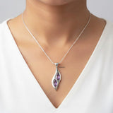 925 silver facetted amethyst leaf pendant front view