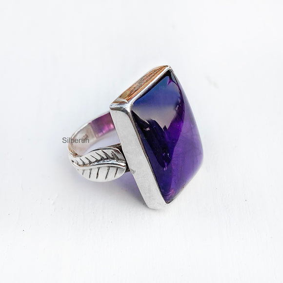 Amethyst Leaf Silver Ring