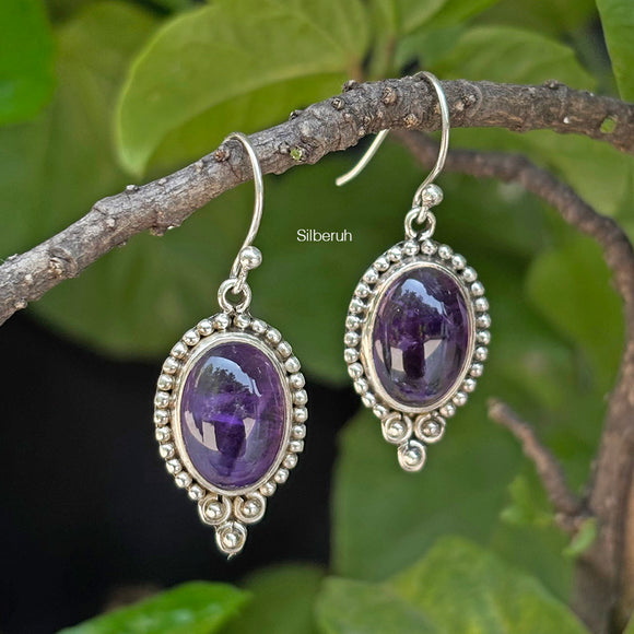 Amethyst Oval Silver Earring
