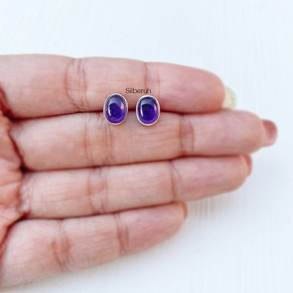 Amethyst Oval Silver Stud