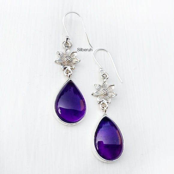 Amethyst Phool Silver Earring