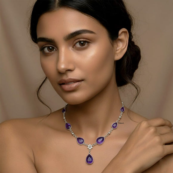 Amethyst Phool Silver Necklace