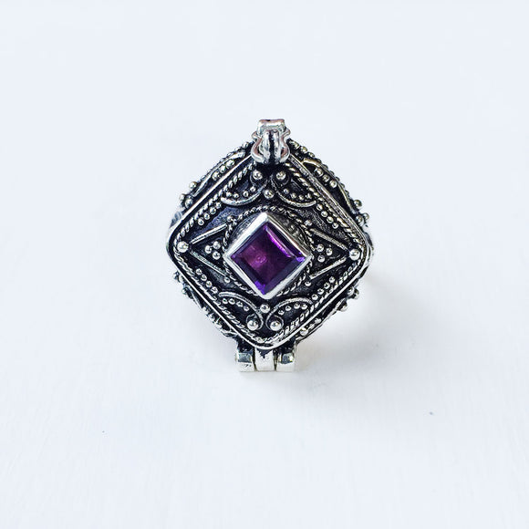 Amethyst Poison Box Silver Ring