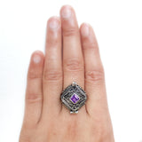 Amethyst Poison Box Silver Ring