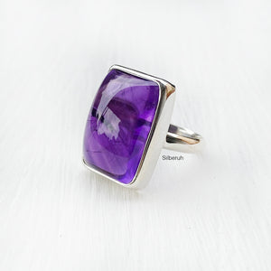 Amethyst Rectangular Silver Ring