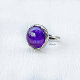 Amethyst Round Knotted Silver Ring