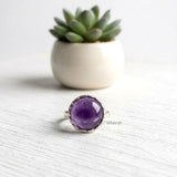 Amethyst Round Knotted Silver Ring