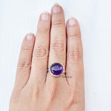 Amethyst Round Knotted Silver Ring