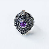 Amethyst Round Poison Box Silver Ring