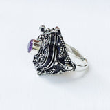 Amethyst Round Poison Box Silver Ring