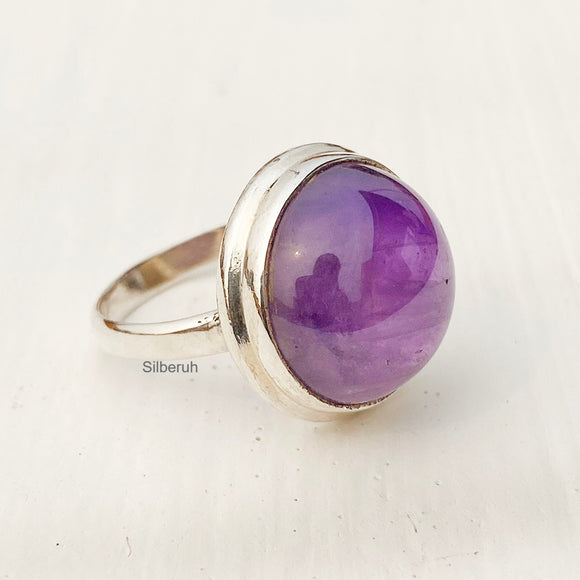 Amethyst Round Silver Ring