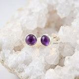 amethyst round stud earrings India 925 silver
