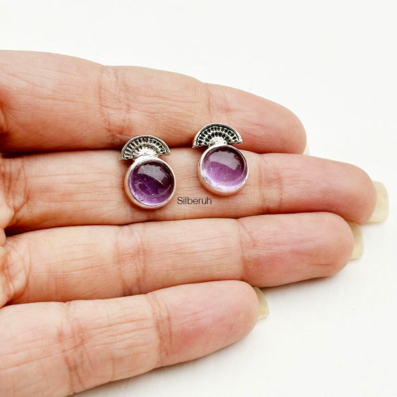 Amethyst Round Silver Stud Earring