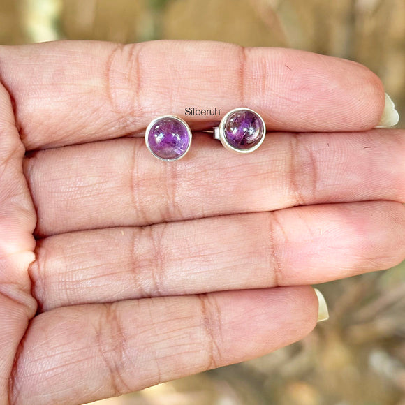 Amethyst Round Silver Stud