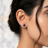 Amethyst Round Stud Earrings in India 925 Sterling Silver