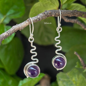 Amethyst Scribble Silver Earring