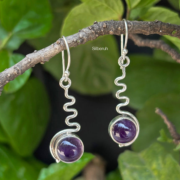 Amethyst Scribble Silver Earring