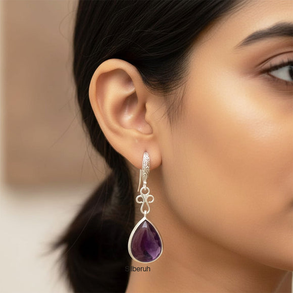 Amethyst Silver Drop Earring