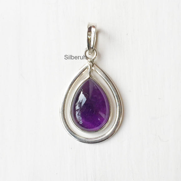 Amethyst Silver Drop Pendant