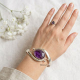 natural amethyst gemstone silver kada adjustable