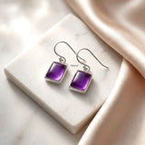Amethyst Silver Rectangular Earring