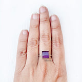 Amethyst Silver Square Ring