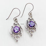 Amethyst Silver Tribal Earring