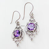 Amethyst Silver Tribal Earring