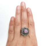 Amethyst Square Poison Box Silver Ring