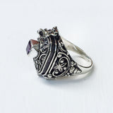 Amethyst Square Poison Box Silver Ring