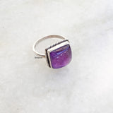Amethyst Square Silver Ring
