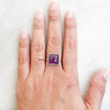 Amethyst Square Silver Ring