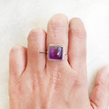 Amethyst Square Silver Ring