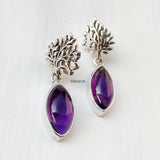 Amethyst Tree Silver Earring