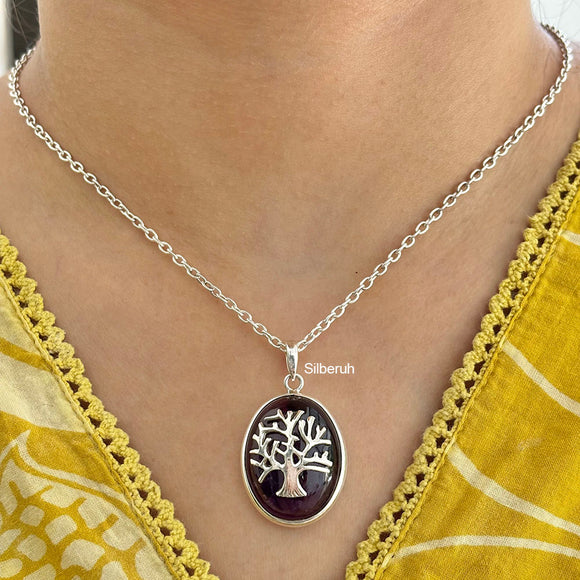 Amethyst Tree of Life Silver Pendant