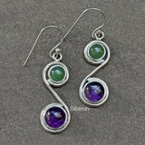 dual gemstone earrings amethyst green aventurine silver