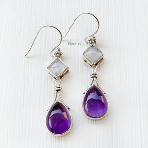 Amethyst & Rainbow Moonstone Silver Earring