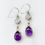 Amethyst & Rainbow Moonstone Silver Earring