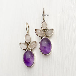 Amethyst & Rose Quartz Silver Earring