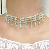 Aqua Chalcedony Choker Silver Necklace