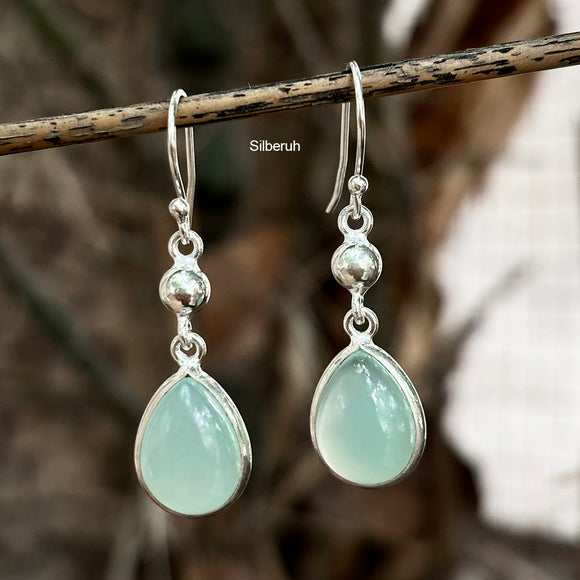 Aqua Chalcedony Drop Silver Earring