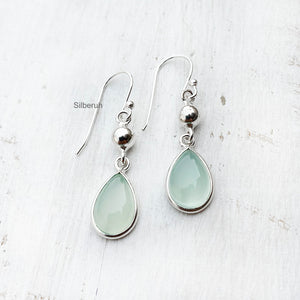 Aqua Chalcedony Drop Silver Earring