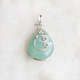 Aqua Chalcedony Drop Silver Pendant